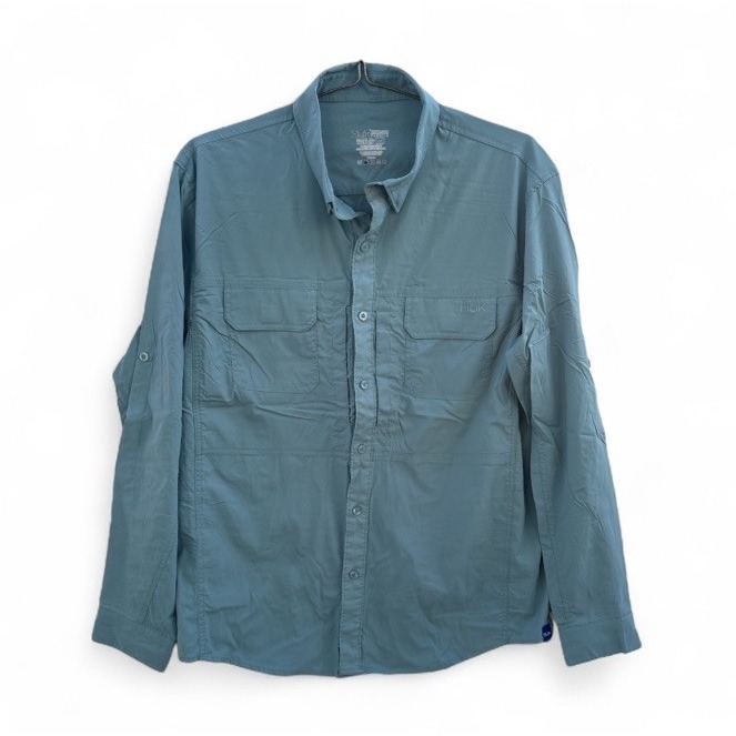 Huk Creekbed Long Sleeve Blue Lightweight Mens Medium Vented